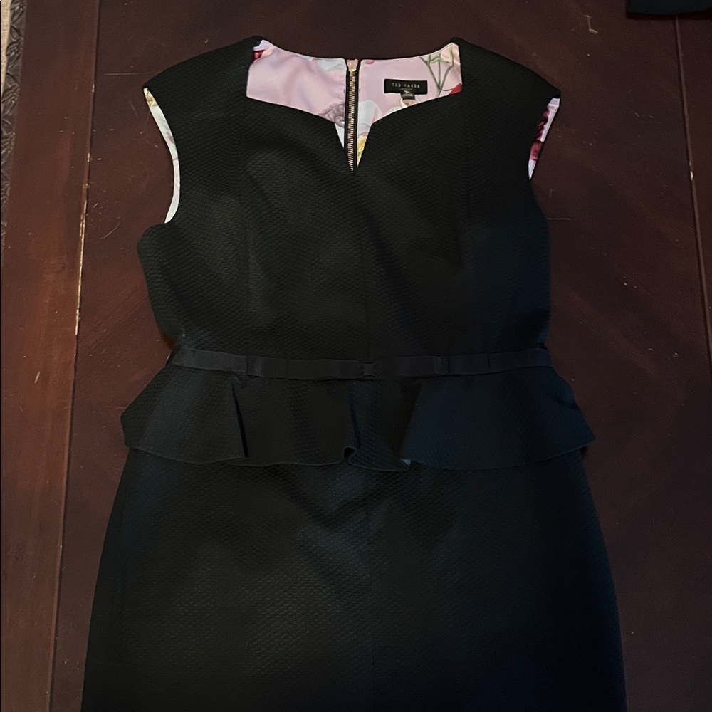 Ted Baker Black Textured Peplum Midi Dress